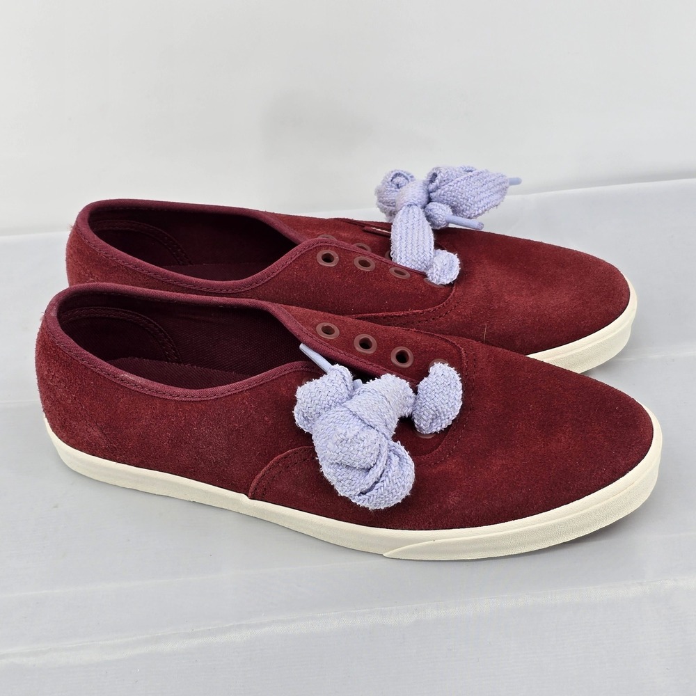 Vans Authentic Lowpro Suede Burgundy‎ Sneakers Fat Laces Women Size 7.5 NWOB